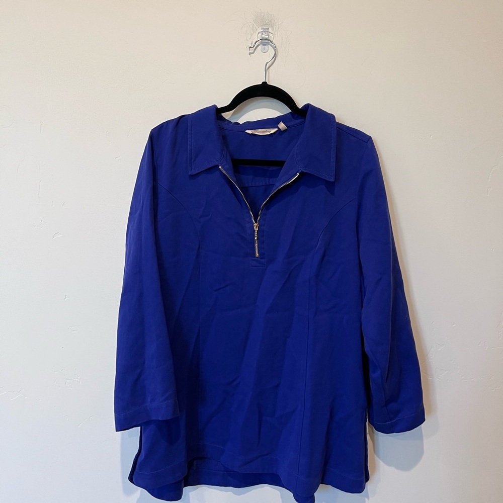 Soft Surroundings Blue Quarter-Zip Blouse Tunic Size Large Lagenlook Artsy Boho